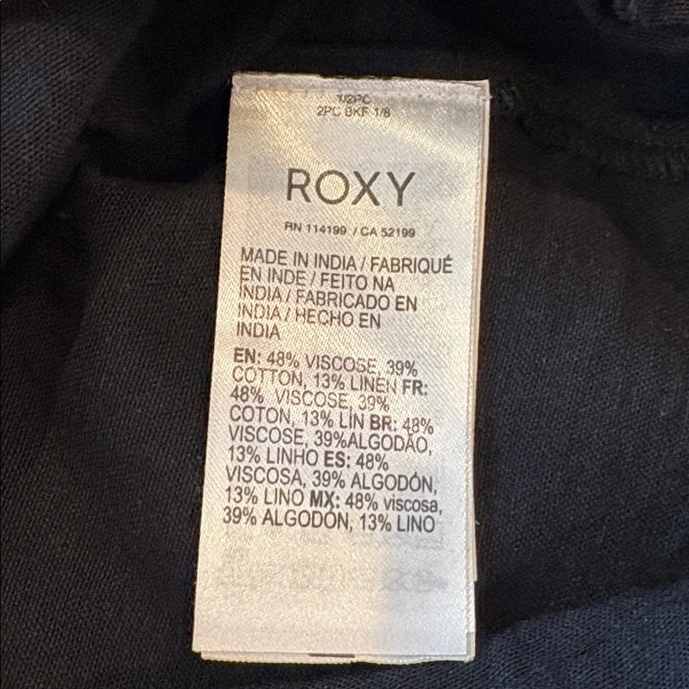 Roxy Black Linen Blend Wide Leg Jumpsuit XS Button Front Belted Pockets boho - Picture 5 of 9